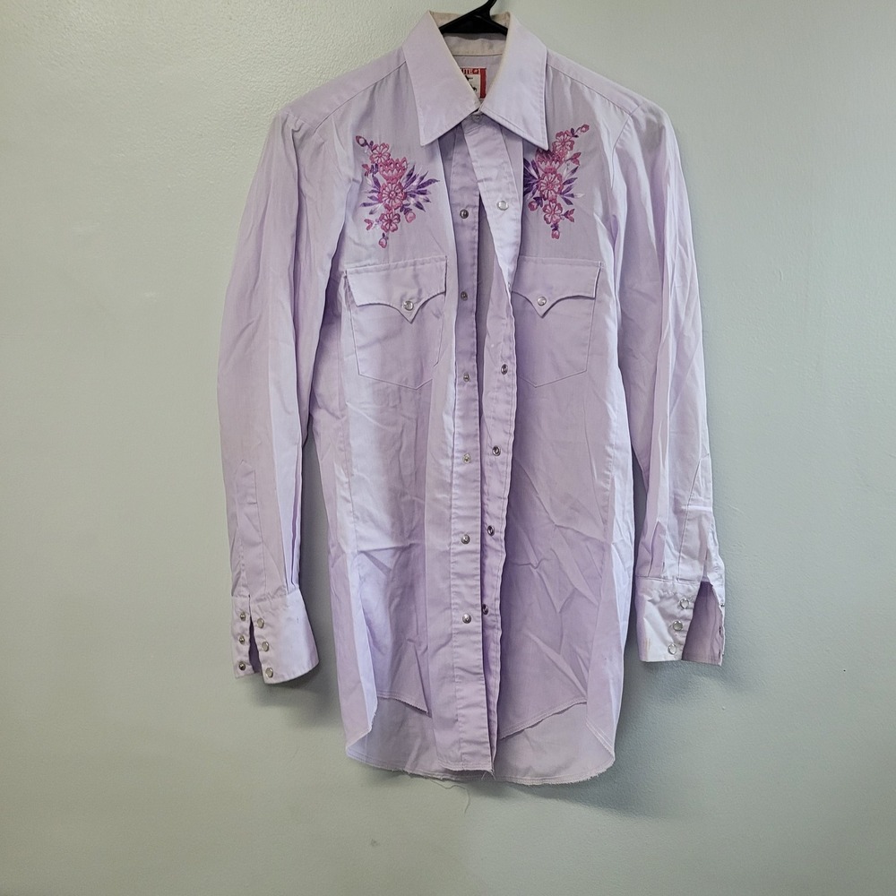 Chute #1 Womens Western Pearl Snap Shirt Lavender Floral Embroidered Long Sleeve